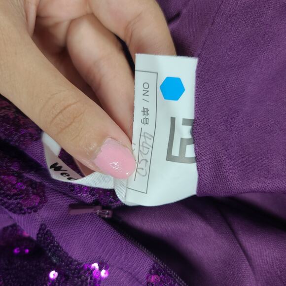 Purple cap sleeve formal floral pattern sequin dress Size 12 Wedding MOTB MOTG - Picture 11 of 12